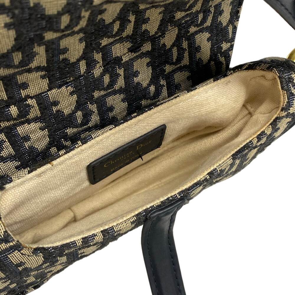 Christian Dior DIOR/ChristianDior Saddle Bag Handbag Navy Cream Jacquard Leather - Picture 7 of 15